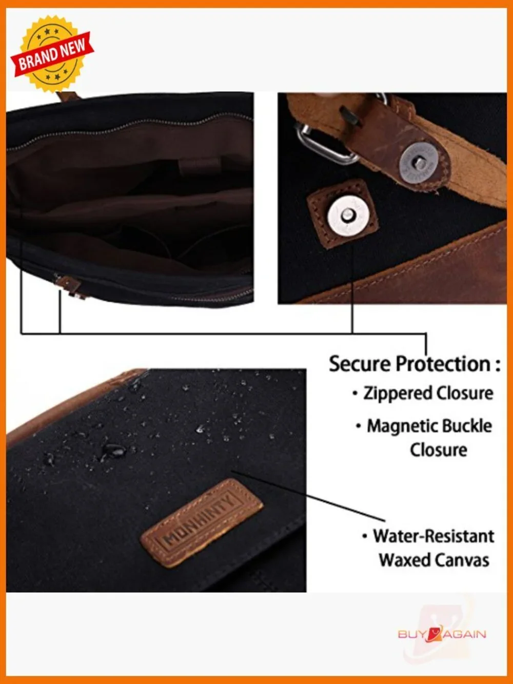 Laptop Messenger Bag Waxed Canvas Vintage Leather Briefcase Shoulder Bag
